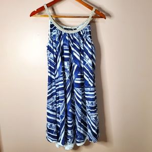 Nina Leonard Blue Gauze Trapeze Dress Size Small